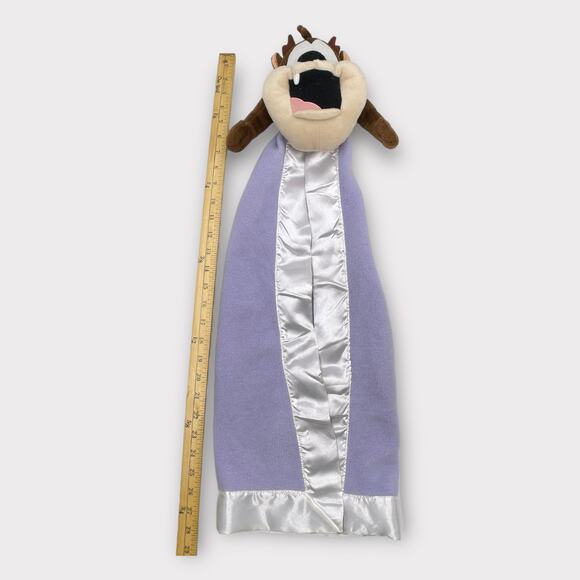 Six Flags Looney Tunes Tasmanian Devil Taz Purple Satin Lovey Security Blanket - Picture 7 of 10